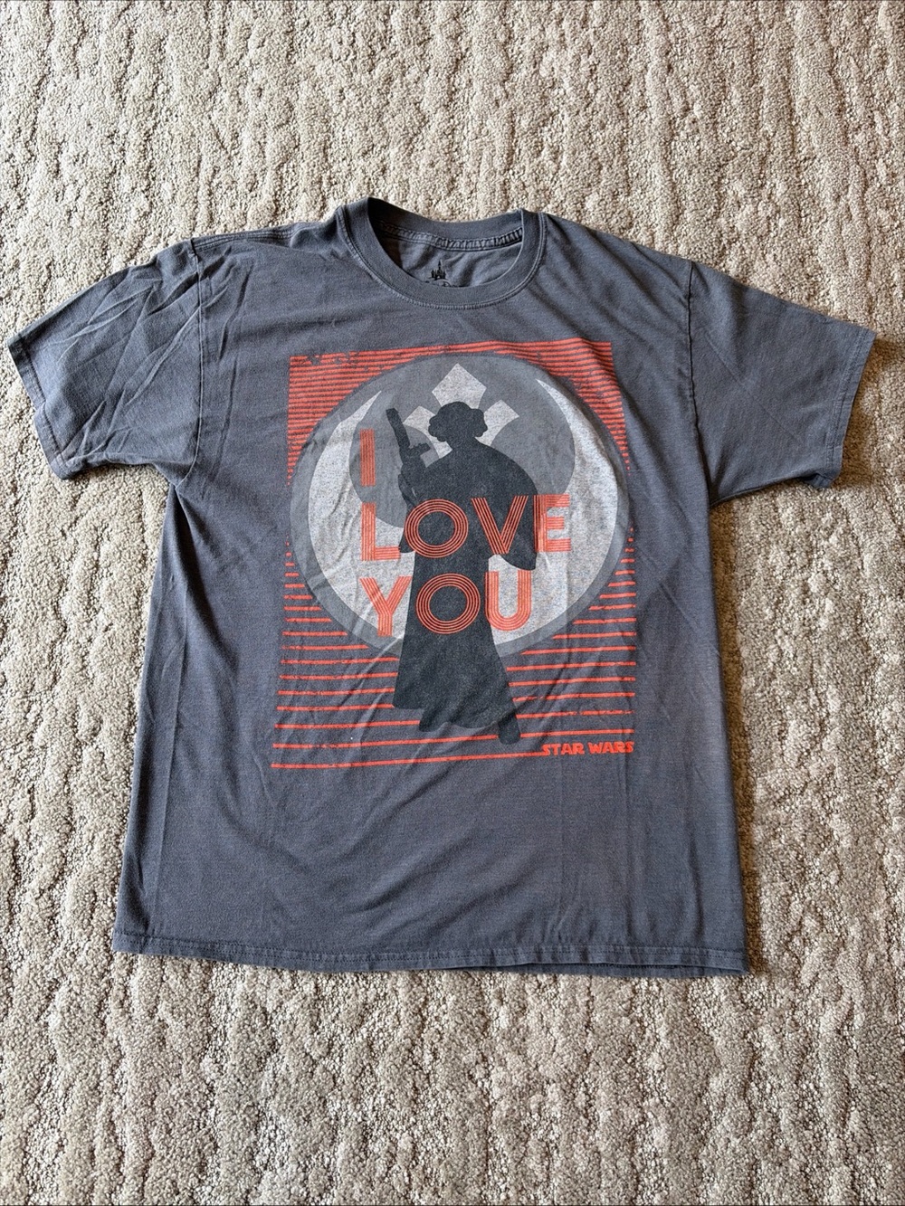 Star Wars I Love You Disneyland Gray Graphic T-Shirt Size Large Princess Leia